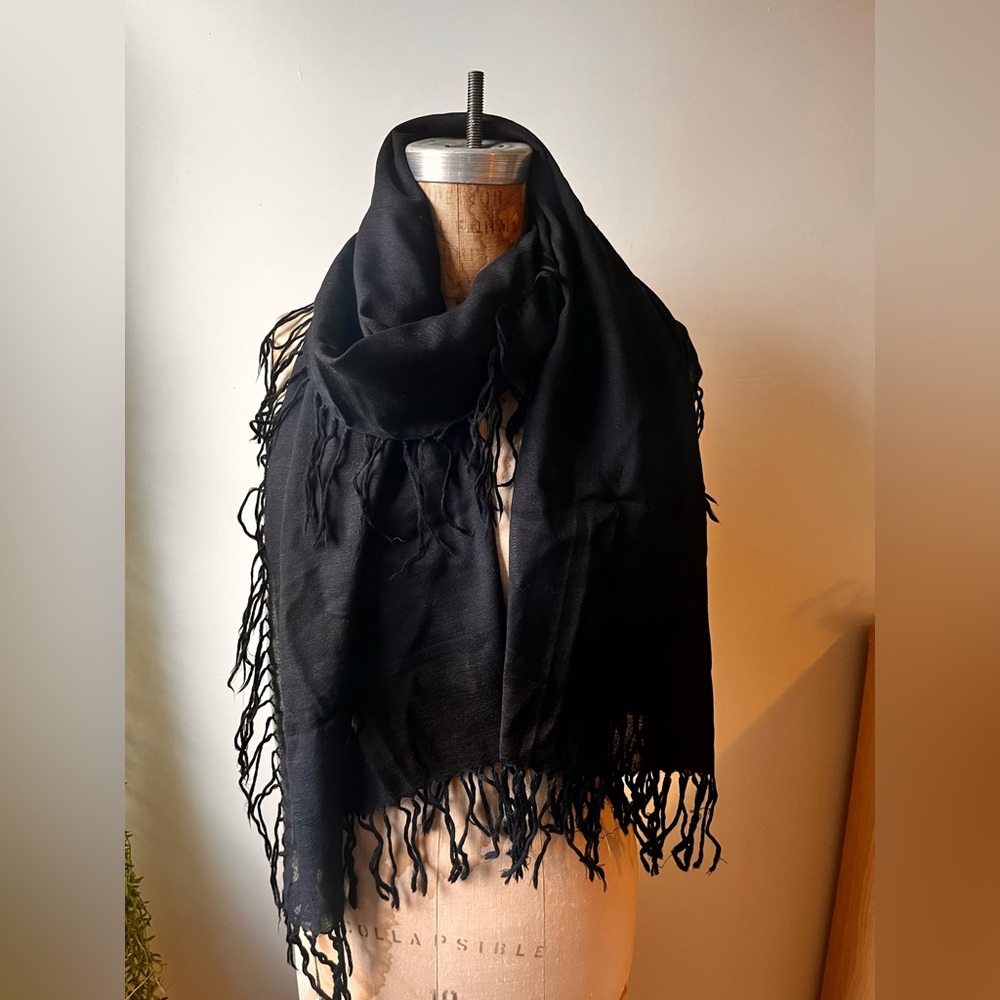 Matta NY Black Fringe Scarf -100% wool-NWT
